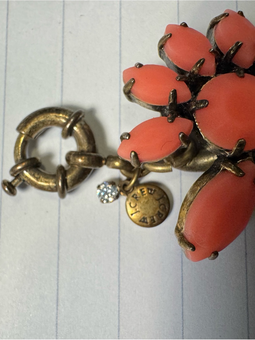 J. Crew Coral Flower Necklace with Antique Gold Accents